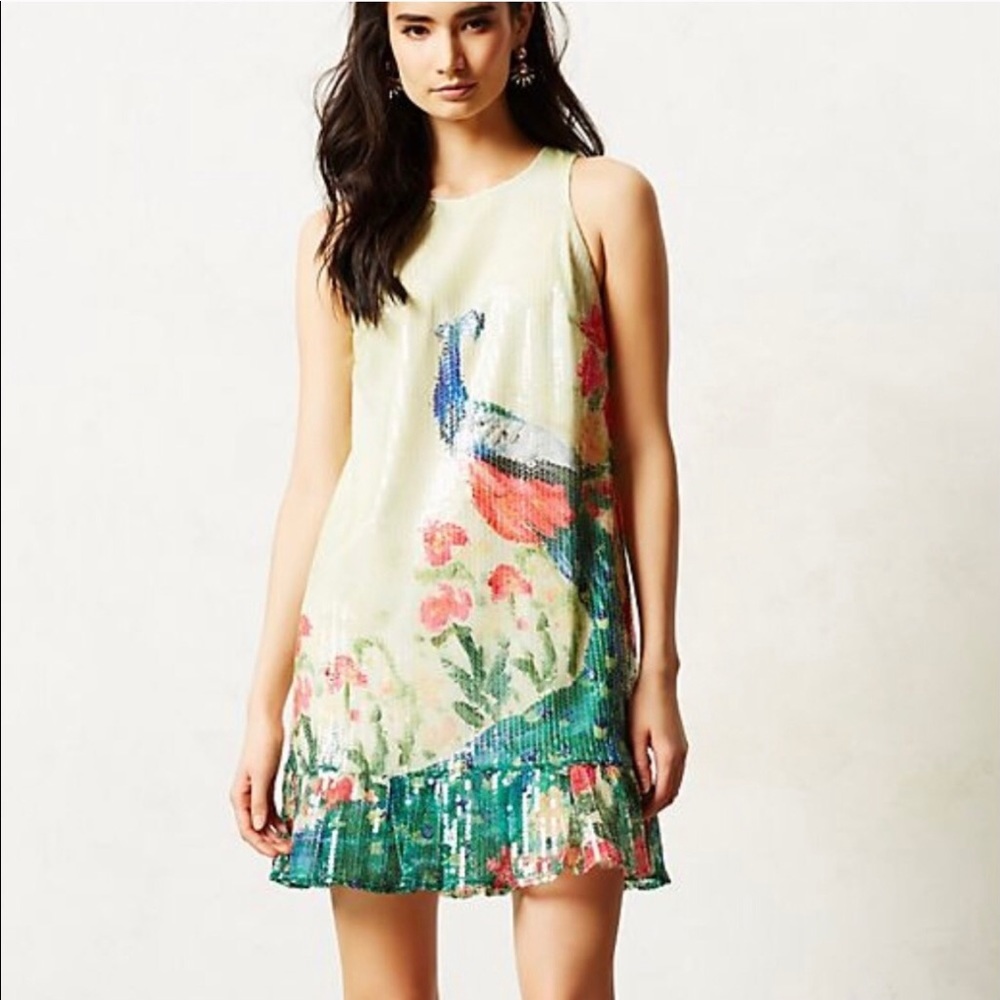 {Anthropologie} highly coveted Sequined Swing Peacock Dress {RARE} - Picture 12 of 13